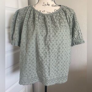 GAP Pale Green Eyelet Blouse with Puff Sleeve
